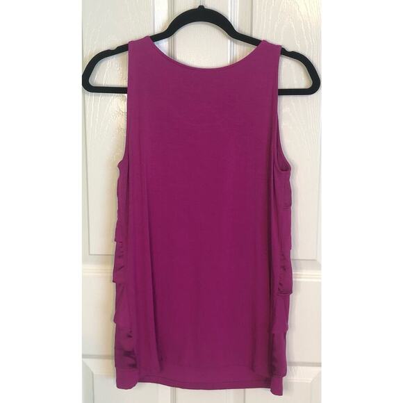 Express Magenta Tiered Satin Ruffle Front Tank Top Work Top Formal Size Small - Picture 7 of 7